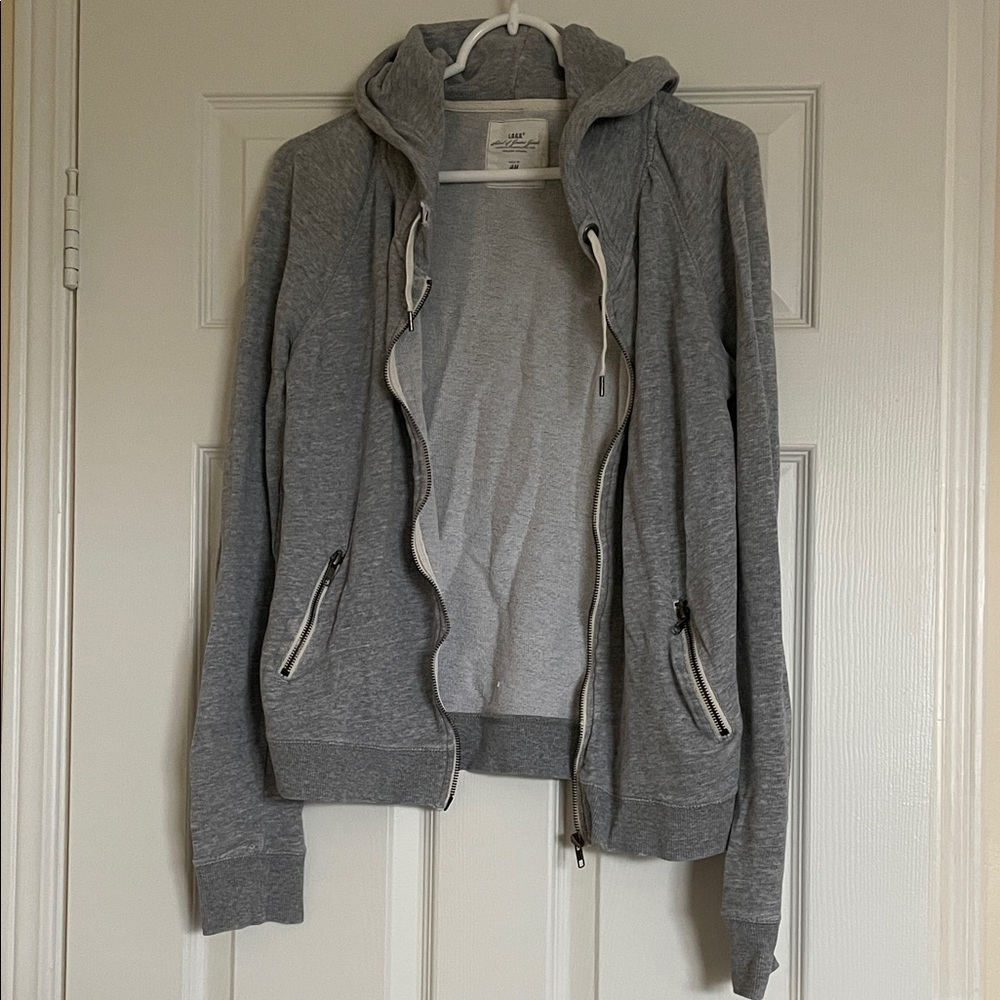 Cozy Well Worn In Hooded Grey Sweatshirt - Needs a new zipper!